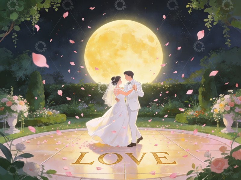 高清大图下载【趣麦麦图】月下新人共舞浪漫场景