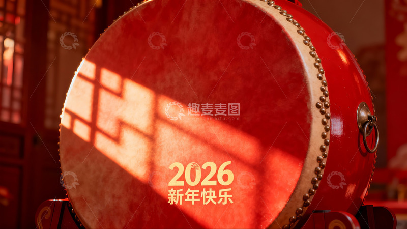 高清大图下载【趣麦麦图】红色大鼓迎新年