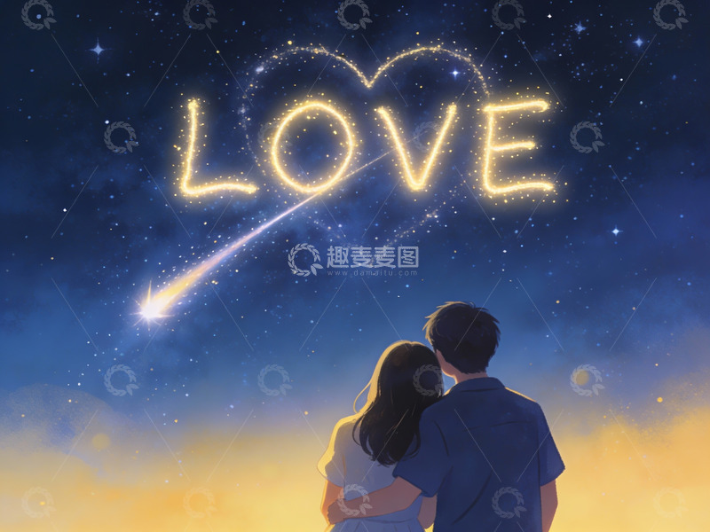 高清大图下载【趣麦麦图】情侣仰望星空中的爱字