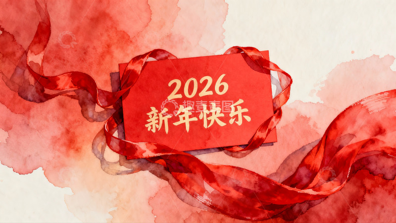 高清大图下载【趣麦麦图】新年贺卡设计红绸飘带