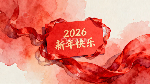 新年贺卡设计红绸飘带