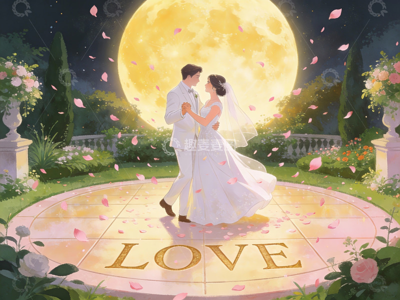 高清大图下载【趣麦麦图】月下新人共舞浪漫花园