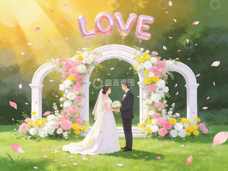 高清大图下载【趣麦麦图】新人在花拱门下举行婚礼