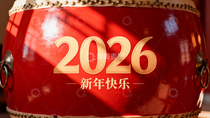 高清大图下载【趣麦麦图】红色大鼓迎新年2026