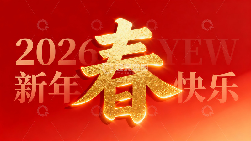 高清大图下载【趣麦麦图】2026新年快乐金色春字海报