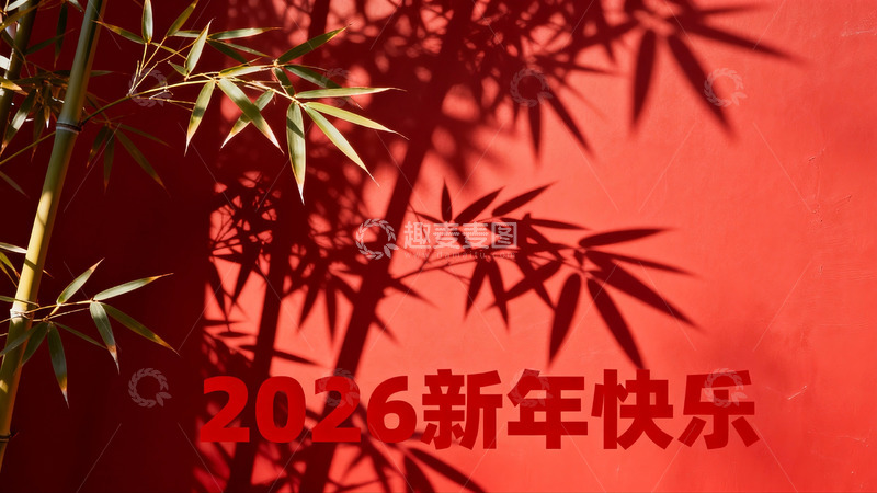 高清大图下载【趣麦麦图】红墙竹影新年祝福