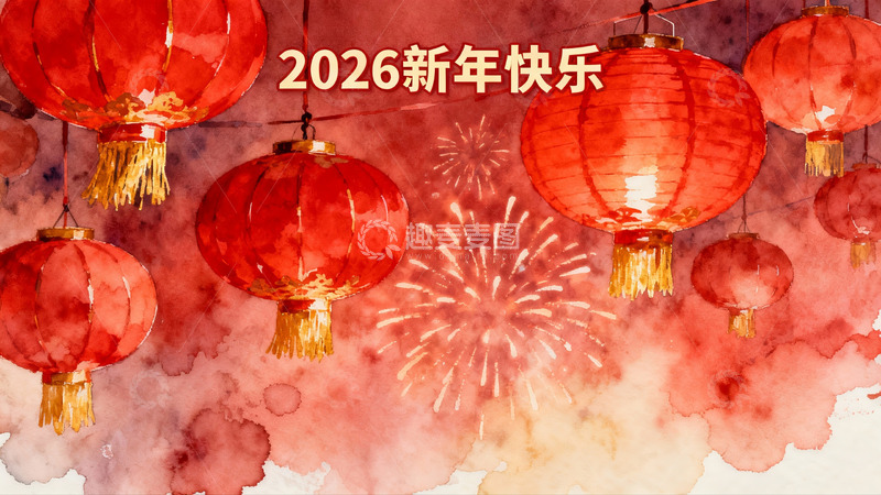 高清大图下载【趣麦麦图】新年灯笼烟花庆佳节