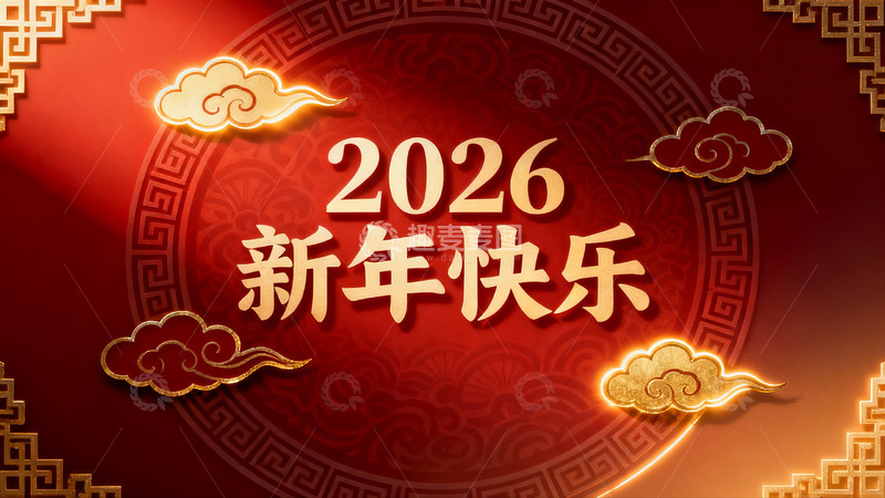 高清大图下载【趣麦麦图】2026新年快乐红色喜庆海报