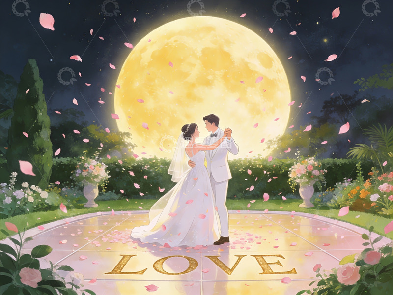 高清大图下载【趣麦麦图】月下情侣共舞浪漫场景