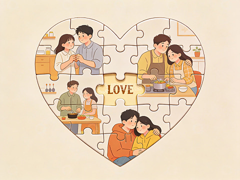 家庭温馨拼图心形图案