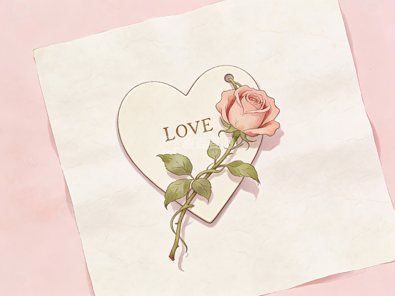 高清大图下载【趣麦麦图】心形卡片上的玫瑰与爱字