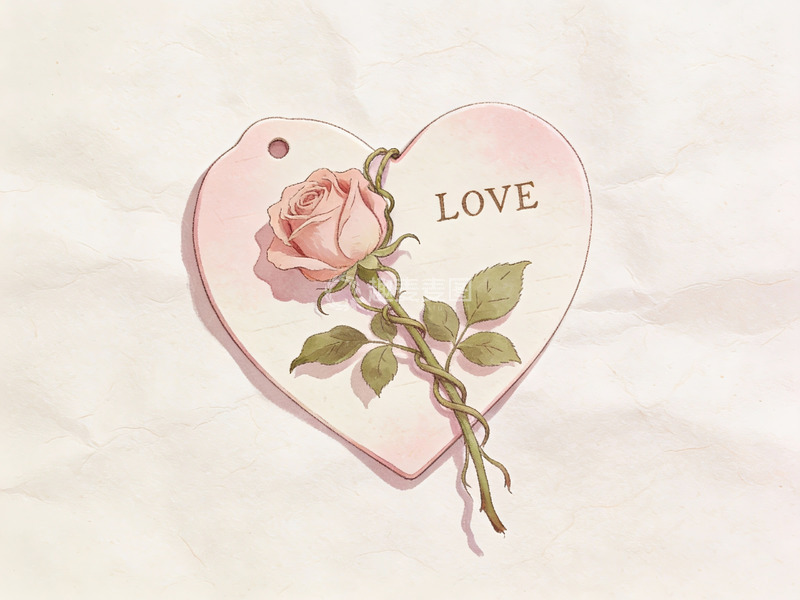 高清大图下载【趣麦麦图】心形标签上的玫瑰与爱字