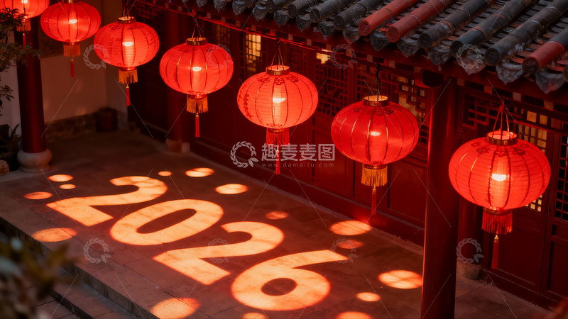 高清大图下载【趣麦麦图】红灯笼映照2026新年氛围
