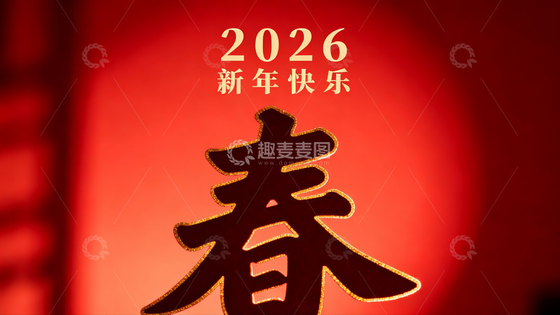 高清大图下载【趣麦麦图】红色背景新年春字装饰