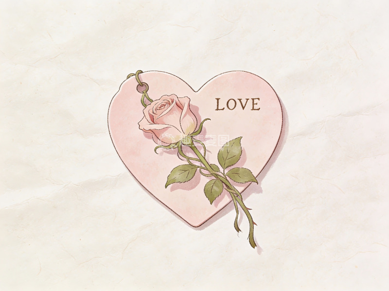 高清大图下载【趣麦麦图】心形卡片上的玫瑰与爱字