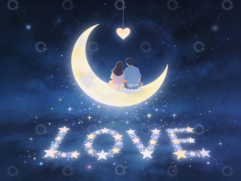 高清大图下载【趣麦麦图】情侣月下共赏星空