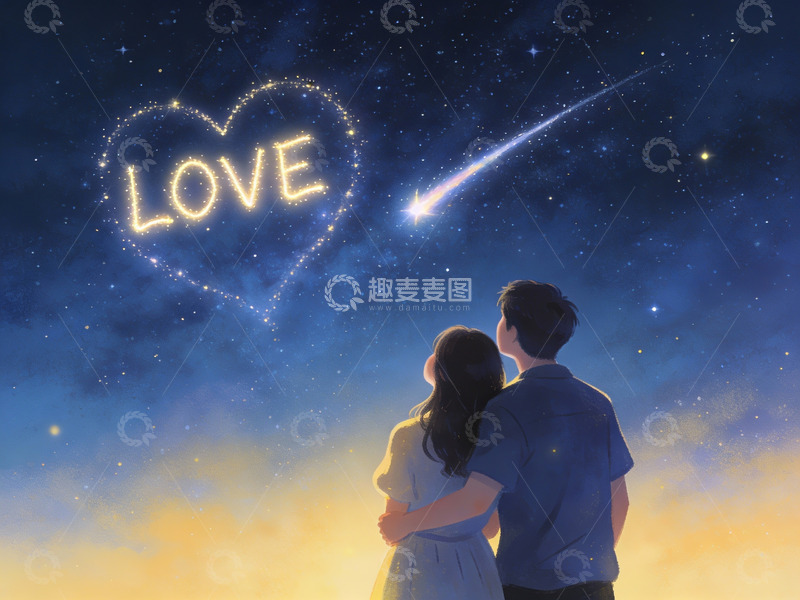 高清大图下载【趣麦麦图】情侣仰望星空许愿