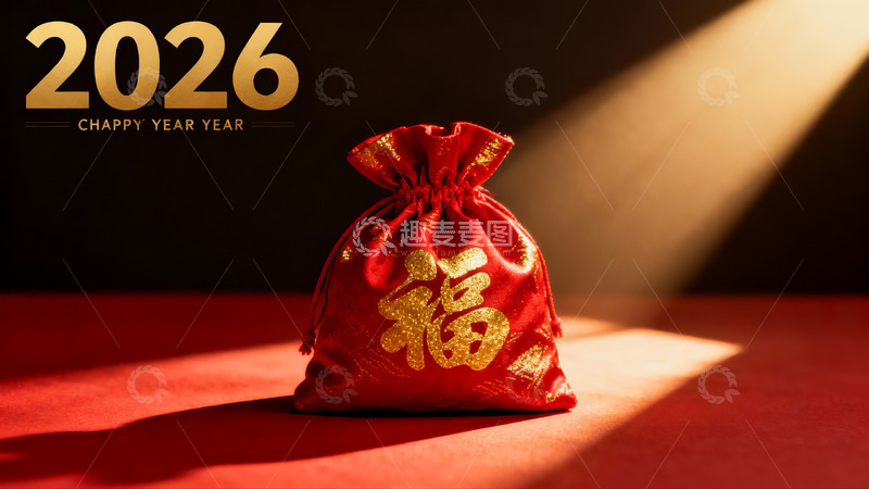 高清大图下载【趣麦麦图】新年红色福袋光影特写