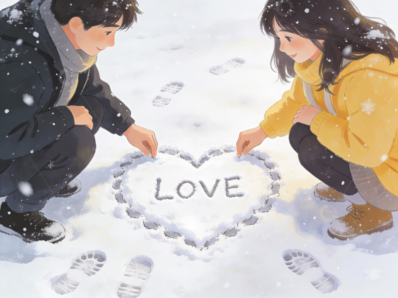 高清大图下载【趣麦麦图】雪地情侣写爱字