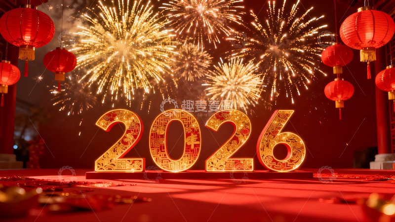 高清大图下载【趣麦麦图】新年烟花灯笼庆祝2026