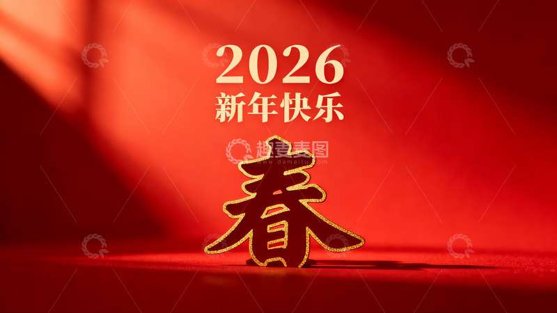 高清大图下载【趣麦麦图】红色背景新年祝福春字