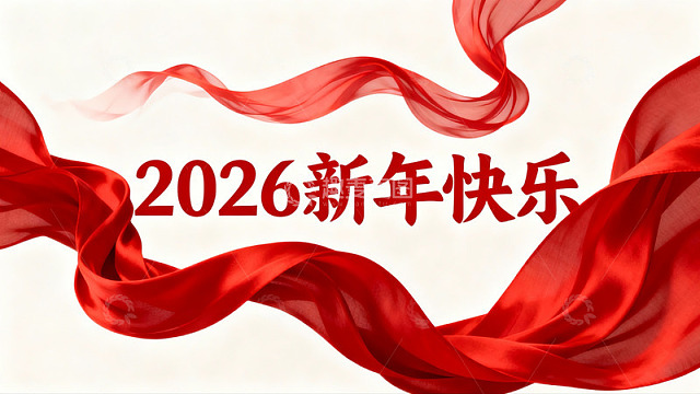 2026新年快乐红色飘带祝福