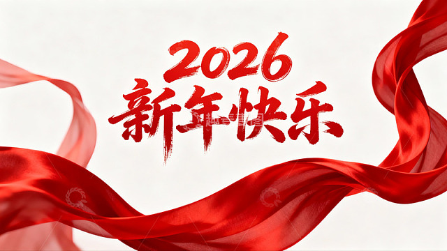 2026新年快乐红色飘带祝福