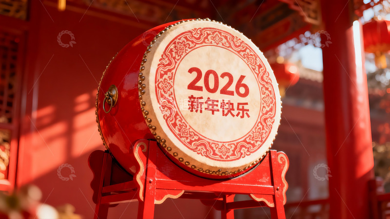 高清大图下载【趣麦麦图】新年红色大鼓装饰