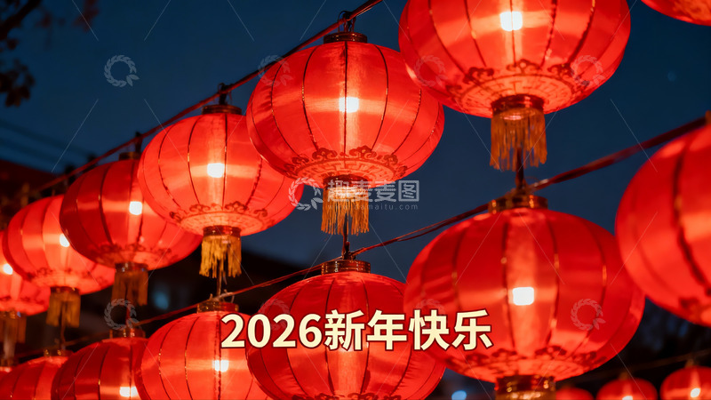 高清大图下载【趣麦麦图】夜幕红灯笼高挂迎新年