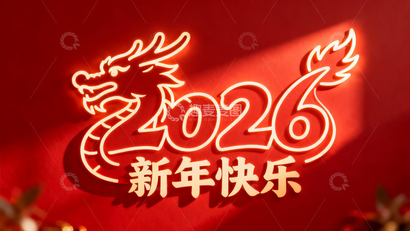 高清大图下载【趣麦麦图】红色背景龙形灯饰新年祝福