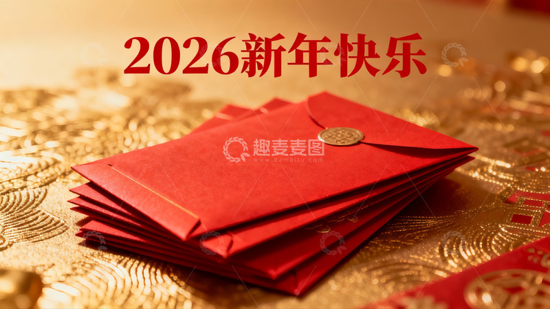 高清大图下载【趣麦麦图】新年红包堆叠金色背景