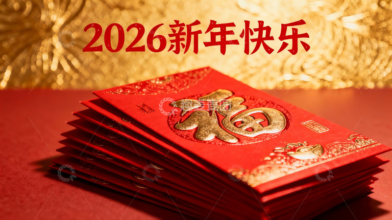 高清大图下载【趣麦麦图】新年红包堆叠金色福字