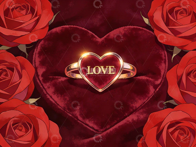 高清大图下载【趣麦麦图】爱心戒指与红玫瑰的浪漫构图