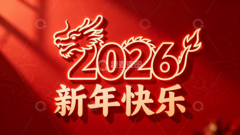 高清大图下载【趣麦麦图】红色背景龙年新年祝福图案