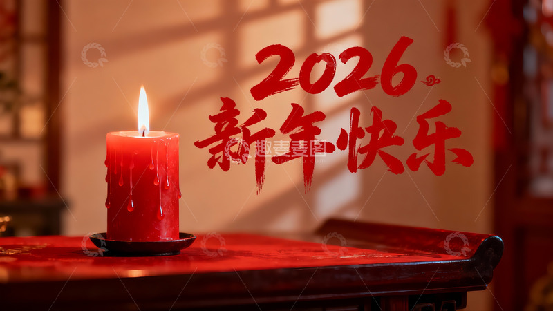 高清大图下载【趣麦麦图】红色蜡烛新年祝福画面