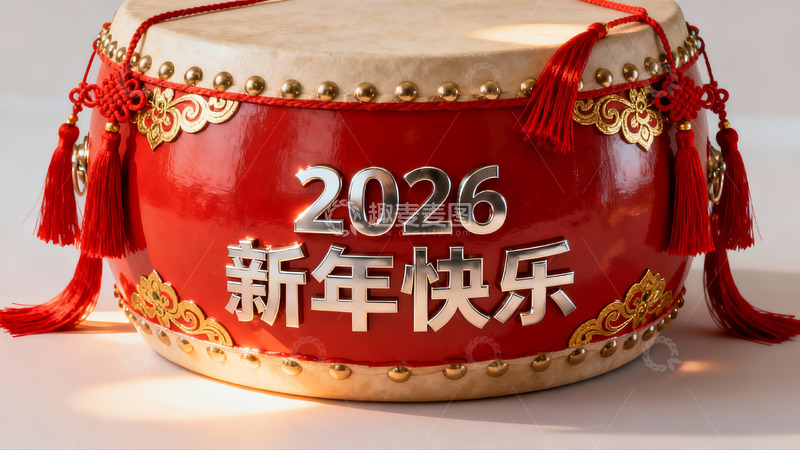 高清大图下载【趣麦麦图】红色新年鼓庆祝2026年