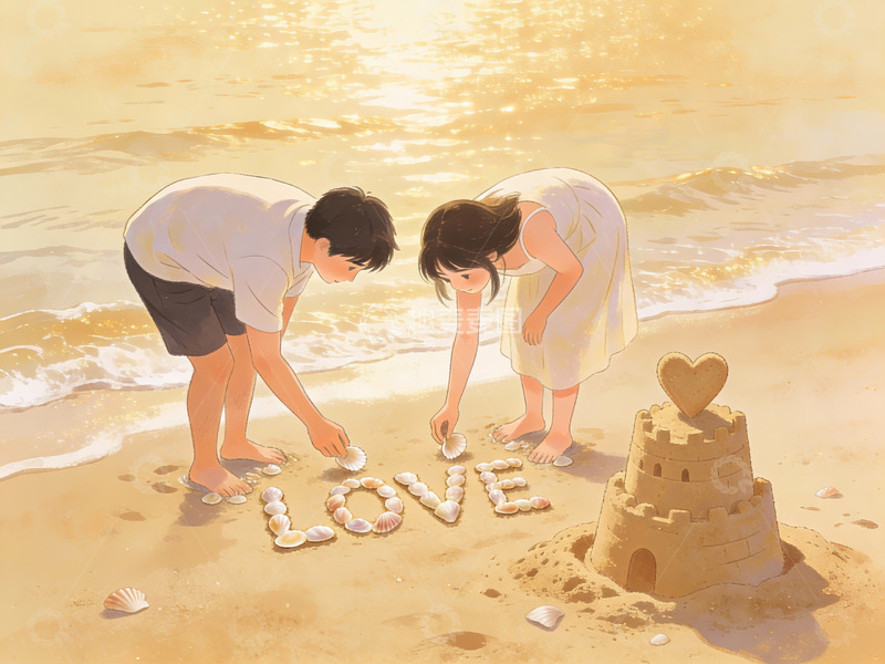 高清大图下载【趣麦麦图】情侣沙滩写爱字