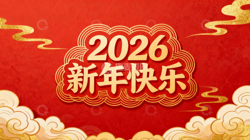 高清大图下载【趣麦麦图】2026新年快乐红色背景海报