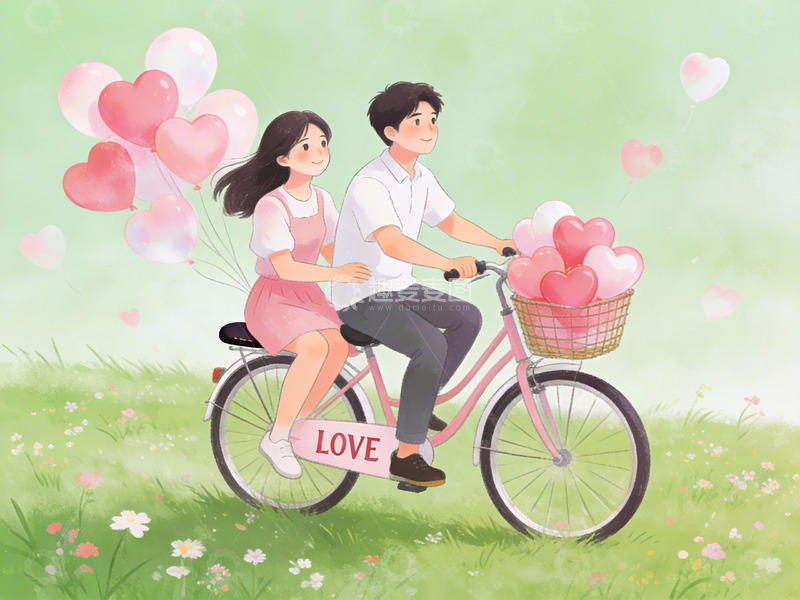 高清大图下载【趣麦麦图】情侣骑自行车约会场景