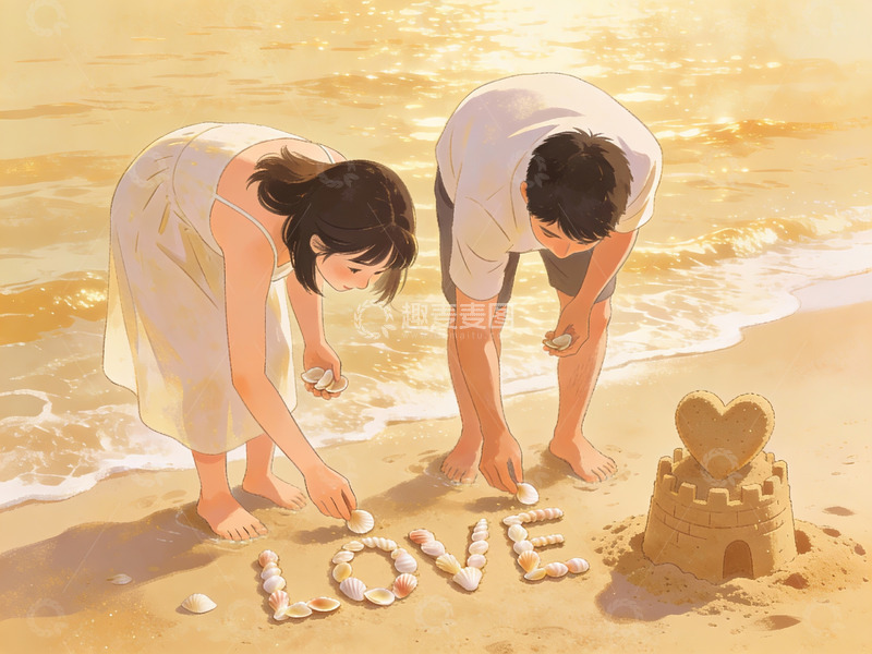高清大图下载【趣麦麦图】情侣沙滩写爱字