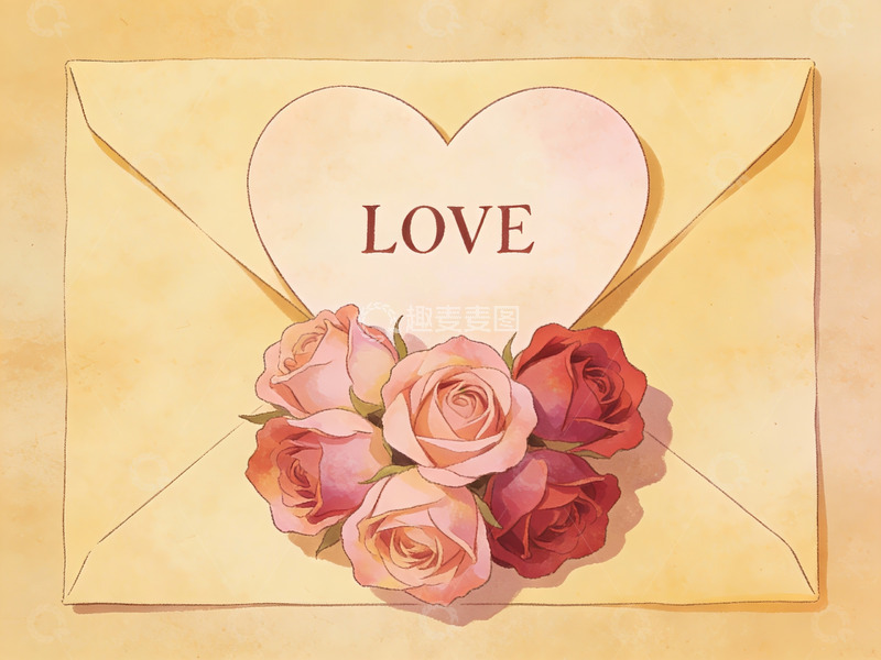 高清大图下载【趣麦麦图】信封中的玫瑰与爱心