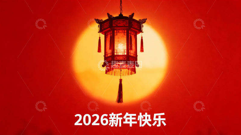 高清大图下载【趣麦麦图】红日映衬古风灯笼新年祝福