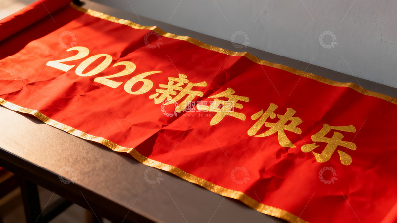 高清大图下载【趣麦麦图】红色新年横幅庆祝2026年