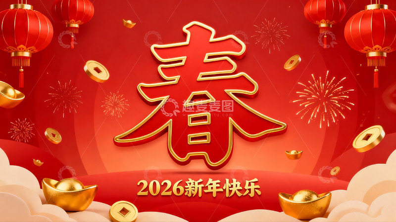 高清大图下载【趣麦麦图】新年春节红色喜庆海报