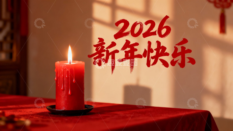 高清大图下载【趣麦麦图】红色蜡烛映衬新年祝福