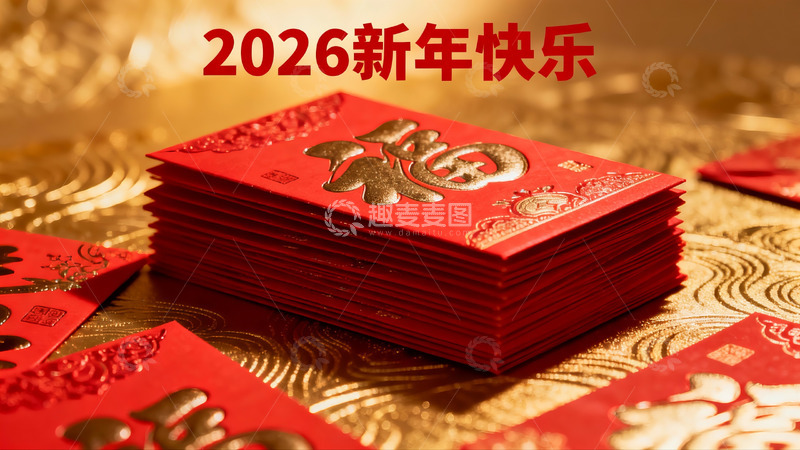 高清大图下载【趣麦麦图】新年红包堆叠金色背景