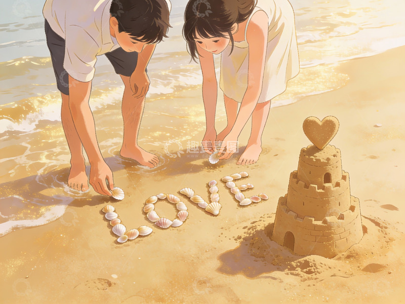高清大图下载【趣麦麦图】沙滩上用贝壳拼写爱字