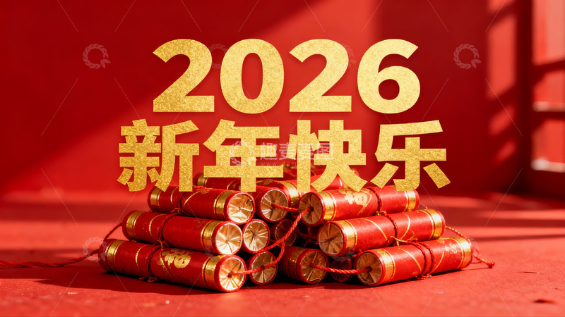 高清大图下载【趣麦麦图】新年烟花堆叠红色背景