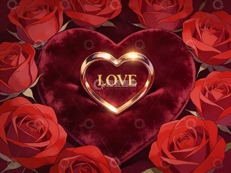 高清大图下载【趣麦麦图】红色玫瑰环绕的心形图案