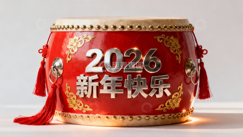 高清大图下载【趣麦麦图】红色新年鼓2026年快乐